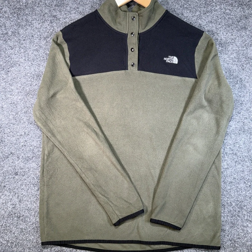 The North Face TKA Glacier Fleece Pullover Womens L Green Black Snap Neck Jacket